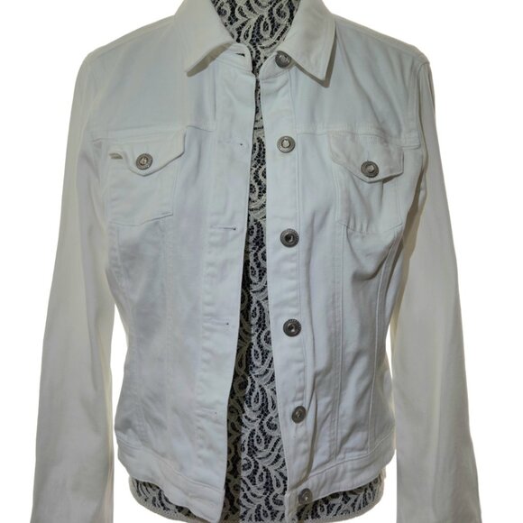 🤍White Denim Jacket by BACCINI  Size M - Picture 1 of 12